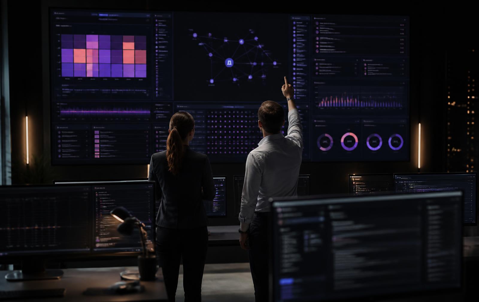 Security specialists reviewing cyber risk and readiness data